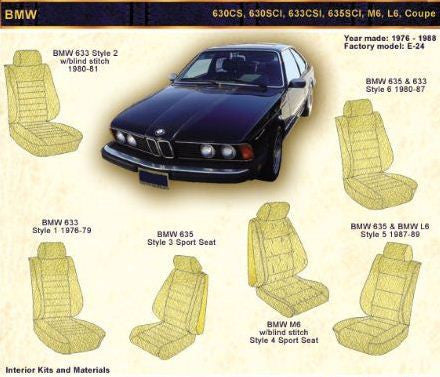 1976-1988 BMW 630CS, 630CSI, 633CSI, 635CSI, M6, L6 and Coupe Sport Front Seat upholstery Kit - Vinyl